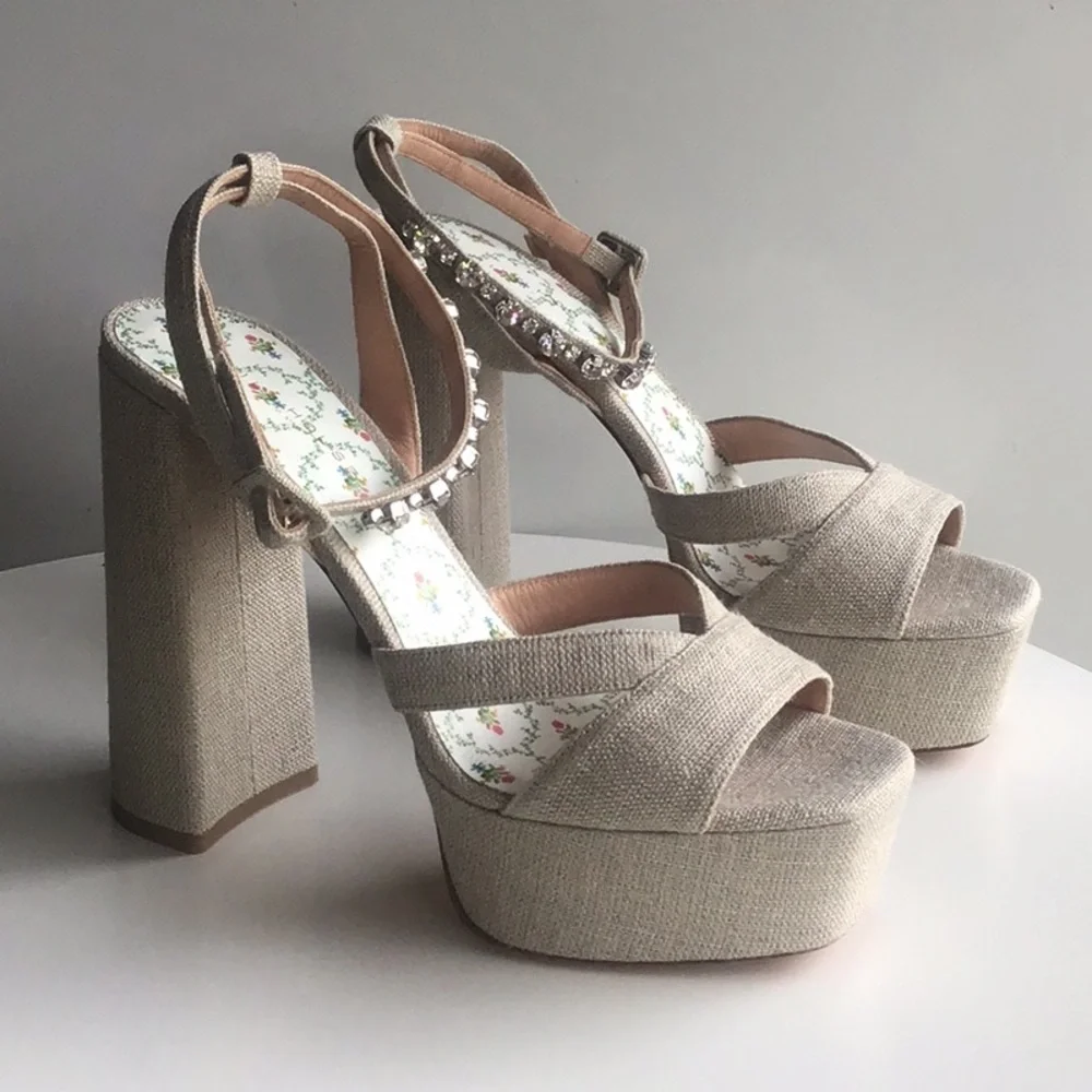 Hill House Home party jeweled Beige Platform heels Sandals